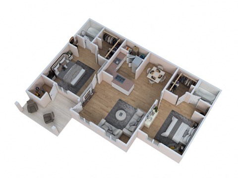 a 3d floor plan of a house with a bedroom and a living room